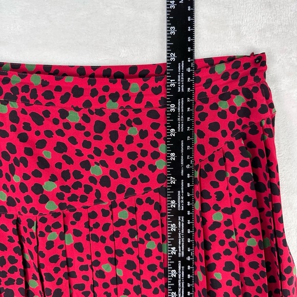 VTG 100% SILK Long Pleated Skirt Flowy Red & Black Polka Dot Print Ladies Sz 12 - Picture 9 of 10